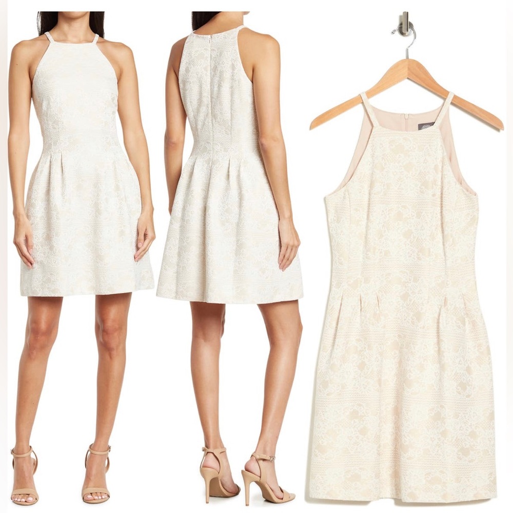 NWT Vince Camuto Ivory fit and flare lace neck halter dress size 4